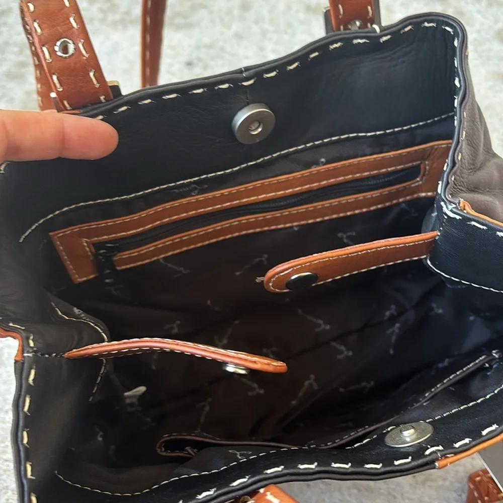 Lavive Leather Black and Brown Shoulder Bag